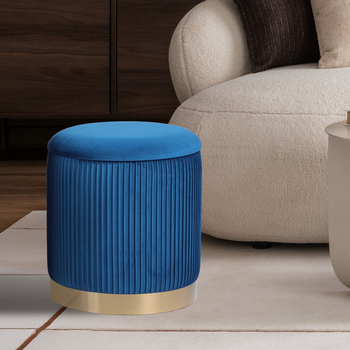 3 Piece Set Storage Ottoman - Blanket Box Velvet Padded Bench Stool FAYE BLUE