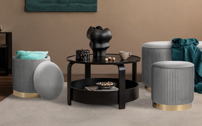 3 Piece Set Storage Ottoman - Blanket Box Velvet Padded Bench Stool FAYE GREY