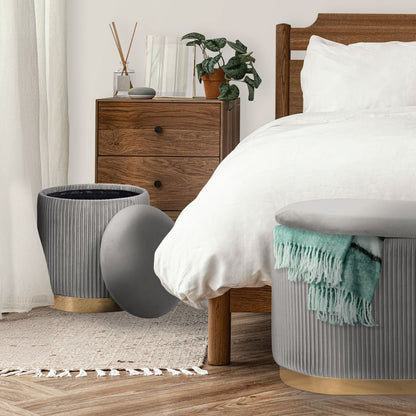 3 Piece Set Storage Ottoman - Blanket Box Velvet Padded Bench Stool FAYE GREY