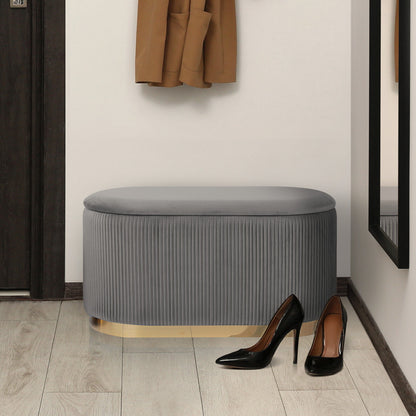 3 Piece Set Storage Ottoman - Blanket Box Velvet Padded Bench Stool FAYE GREY