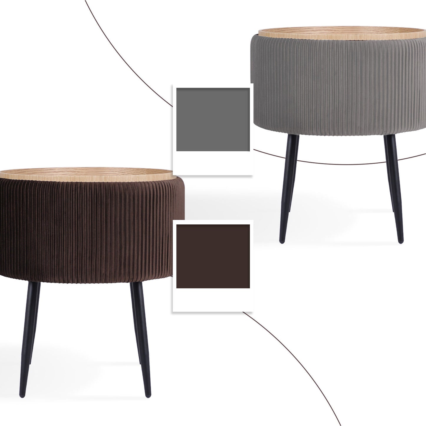 Side Table Storage Ottoman - Velvet Padded Stool Vanity Footstool CLEO BROWN
