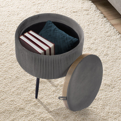 Side Table Storage Ottoman - Velvet Padded Stool Vanity Footstool CLEO GREY