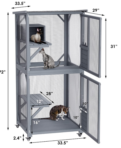 YES4PETS 173cm Pet Cat Bird Shelter Condo with Escape Door Wooden Kitten Cage House