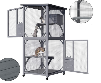 YES4PETS 173cm Pet Cat Bird Shelter Condo with Escape Door Wooden Kitten Cage House