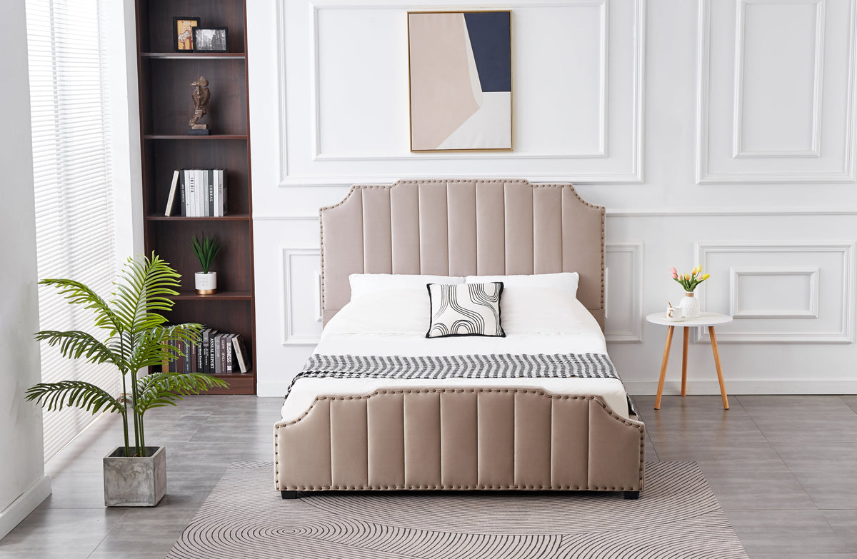 Santosa Champagne Velvet Bed - King