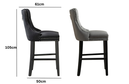 French Provincial Dark Grey Bar Stools with Footrest - Set of 2