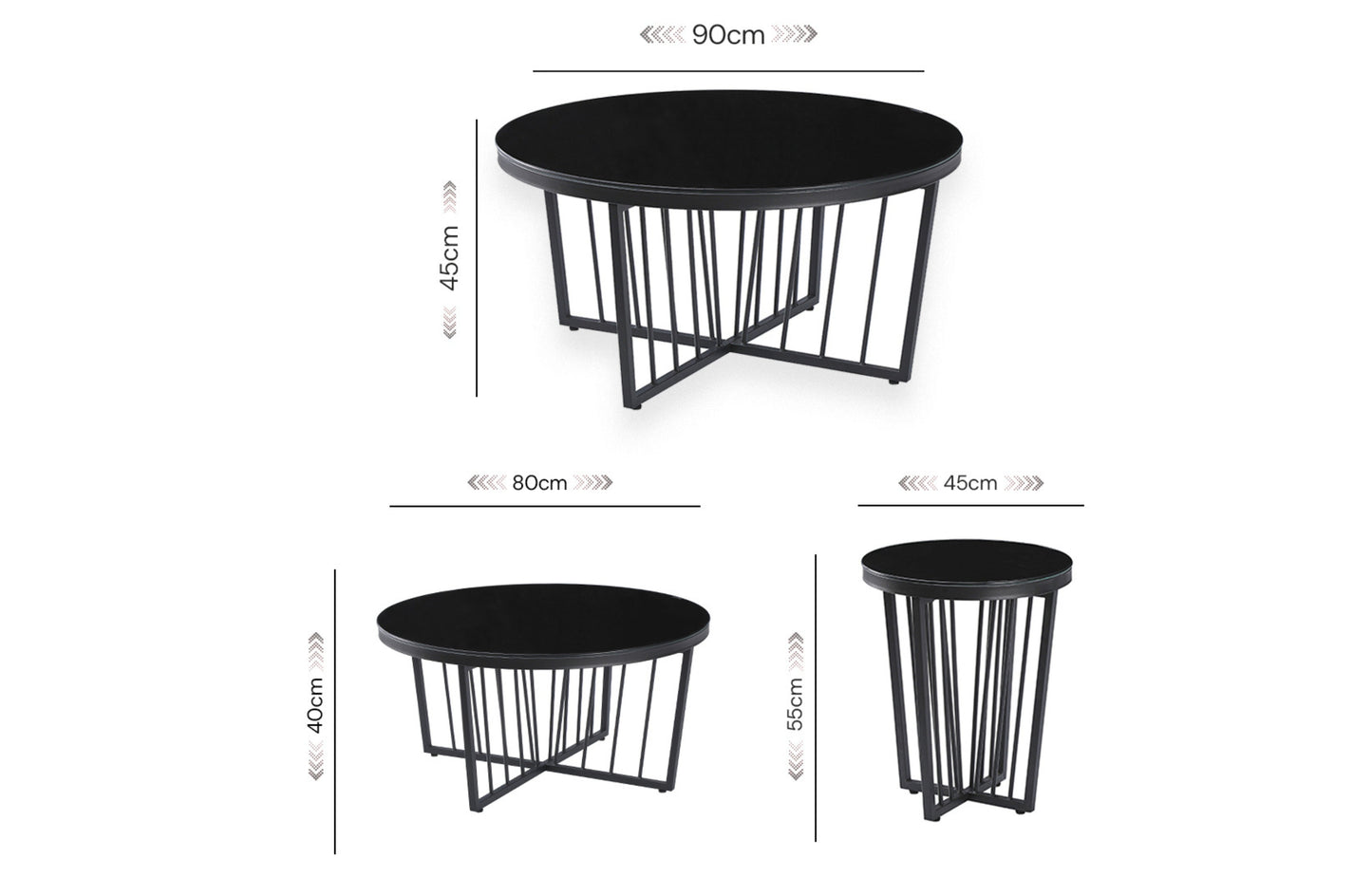 Salina Coffee Table 90cm Black Base  - White Marble