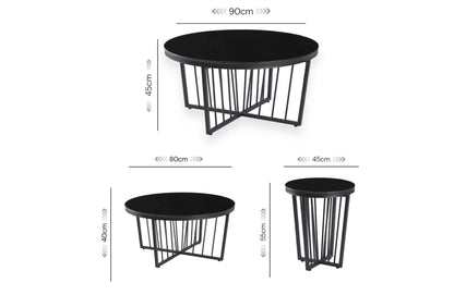 Salina Coffee Table 90cm Black Base  - White Marble