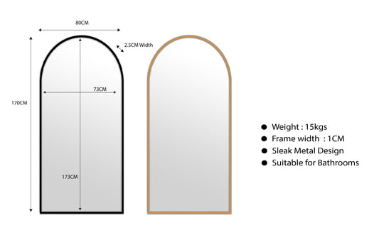 Metal Arch Mirror 80cm x 170cm - Black