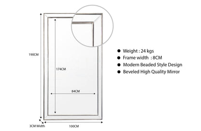 Silver Beaded Framed Mirror - X Large 190cm x 100cm