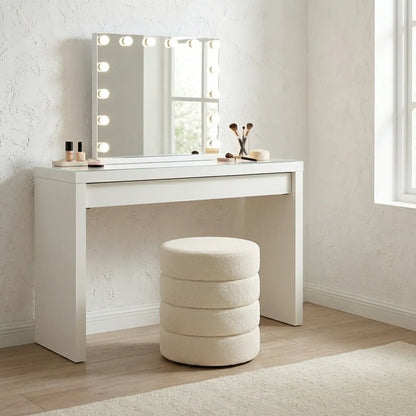 Interior Ave - Cleo White Boucle Ottoman