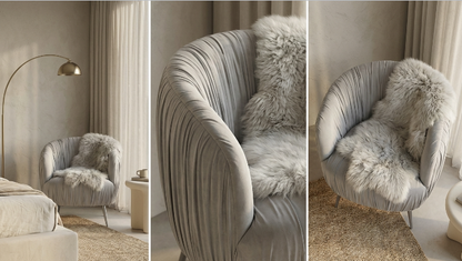 Interior Ave - Vespa Pleated Velvet Accent Chair – Pearl Grey