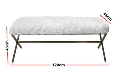 Interior Ave - Oxley Fur Bench - White & Gold