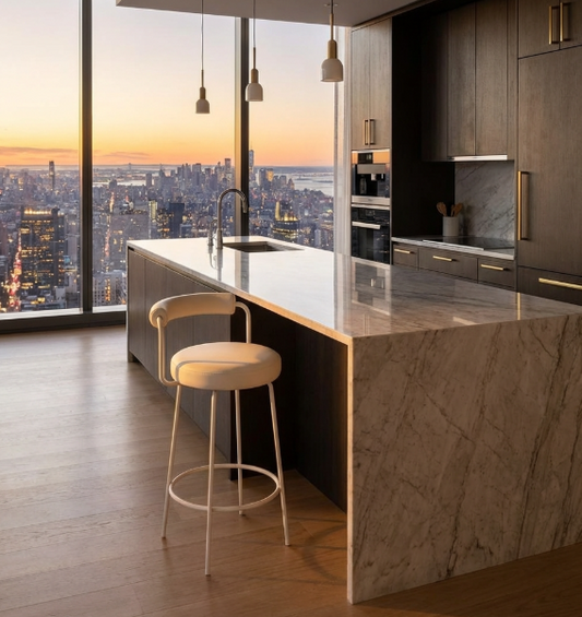 Interior Ave - Calipo White Leather Kitchen Bar Stool - Set of 2