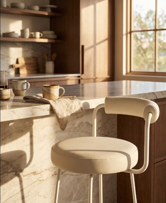Interior Ave - Calipo White Leather Kitchen Bar Stool - Set of 2