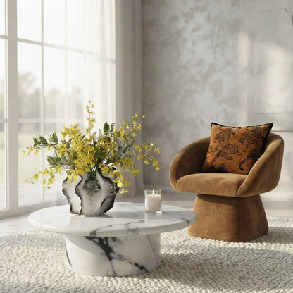 Interior Ave - Nobu Round Sculptural Stone Coffee Table - Panda Marble Finish