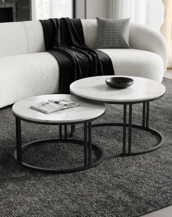 Interior Ave - Premier Nested Coffee Table Set - White Marble Stone