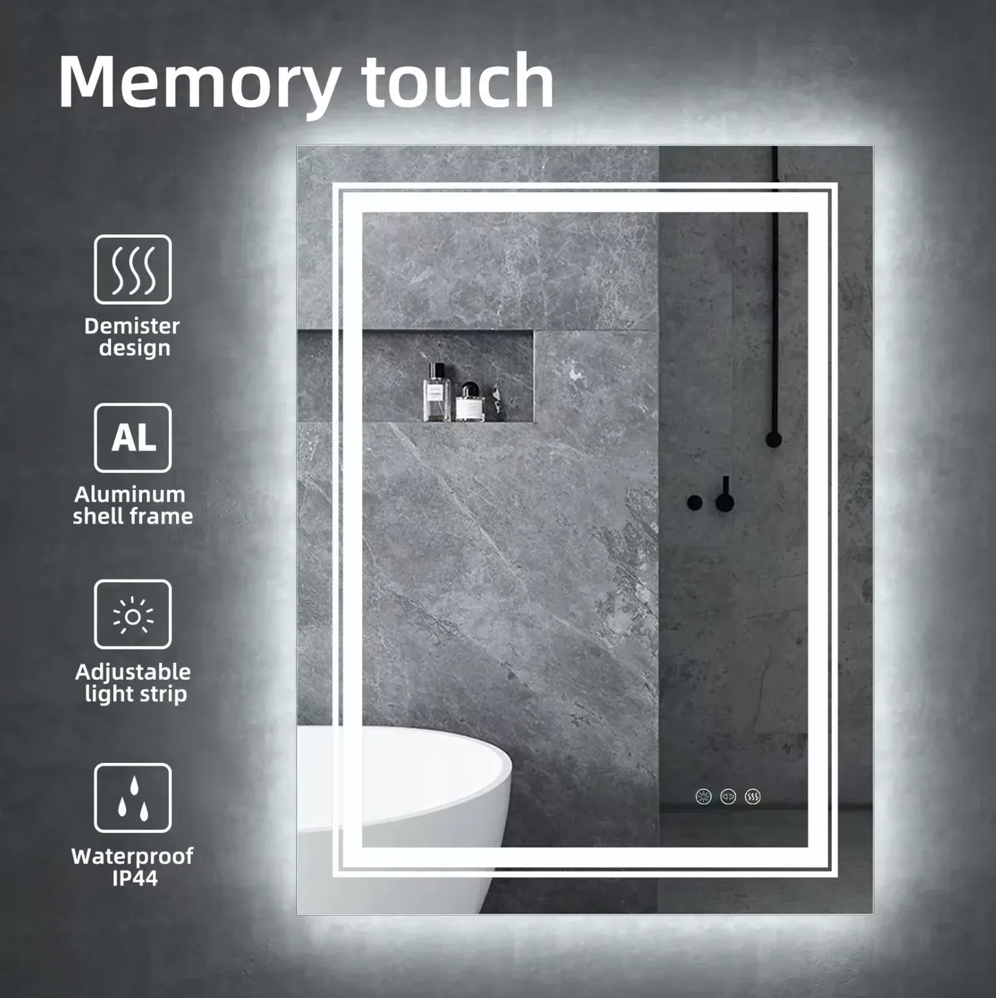 Interior Ave - 50 x 70cm Rectangle Frameless LED Bathroom Mirror