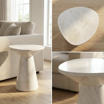 Interior Ave - Veneta Stone Side Table - Calacatta Ivory Finish