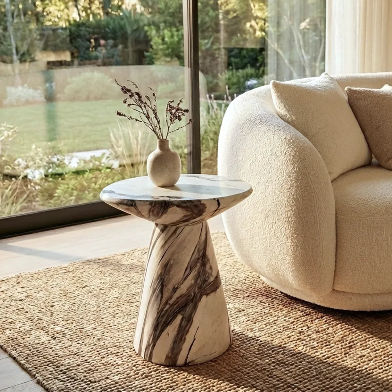 Interior Ave - Veneta Stone Side Table - Panda Marble Finish