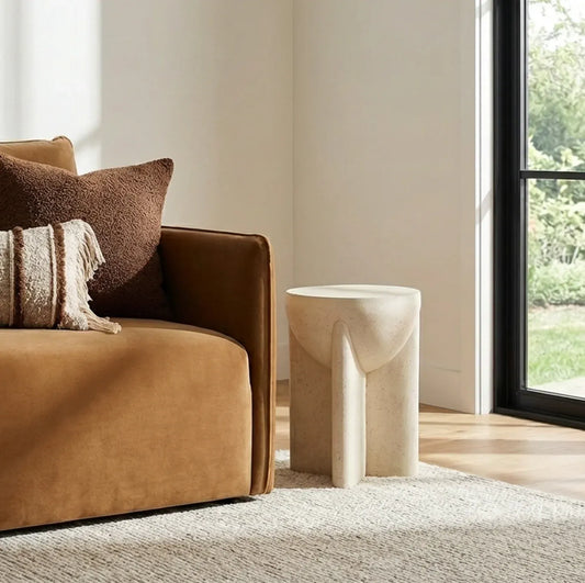 Interior Ave - Zelda Sculptural Stone Side Table – Sand Textured Accent