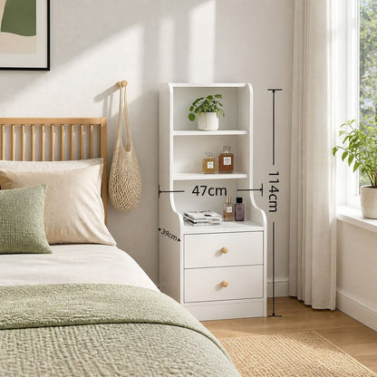 HYGGO Bedside Table Drawer Nightstand Bedroom Cabinet Warm White 3-Shelf Storage Unit