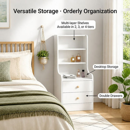 HYGGO Bedside Table Drawer Nightstand Bedroom Cabinet Warm White 3-Shelf Storage Unit