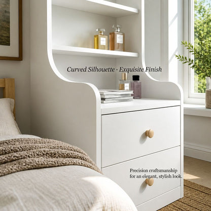 HYGGO Bedside Table Drawer Nightstand Bedroom Cabinet Warm White 3-Shelf Storage Unit