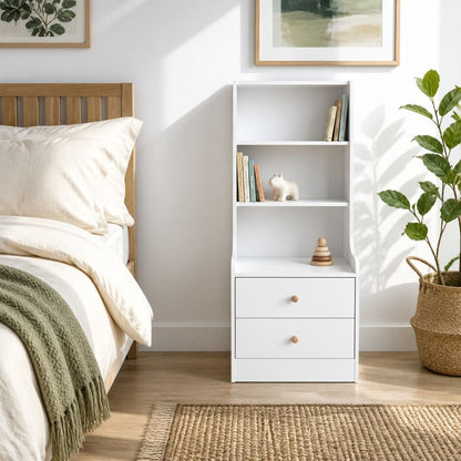 HYGGO Bedside Table Drawer Nightstand Bedroom Cabinet Warm White 3-Shelf Storage Unit