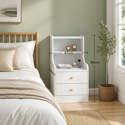 HYGGO Bedside Table Drawer Nightstand Minimalist White Storage Dual Shelves Cabinet