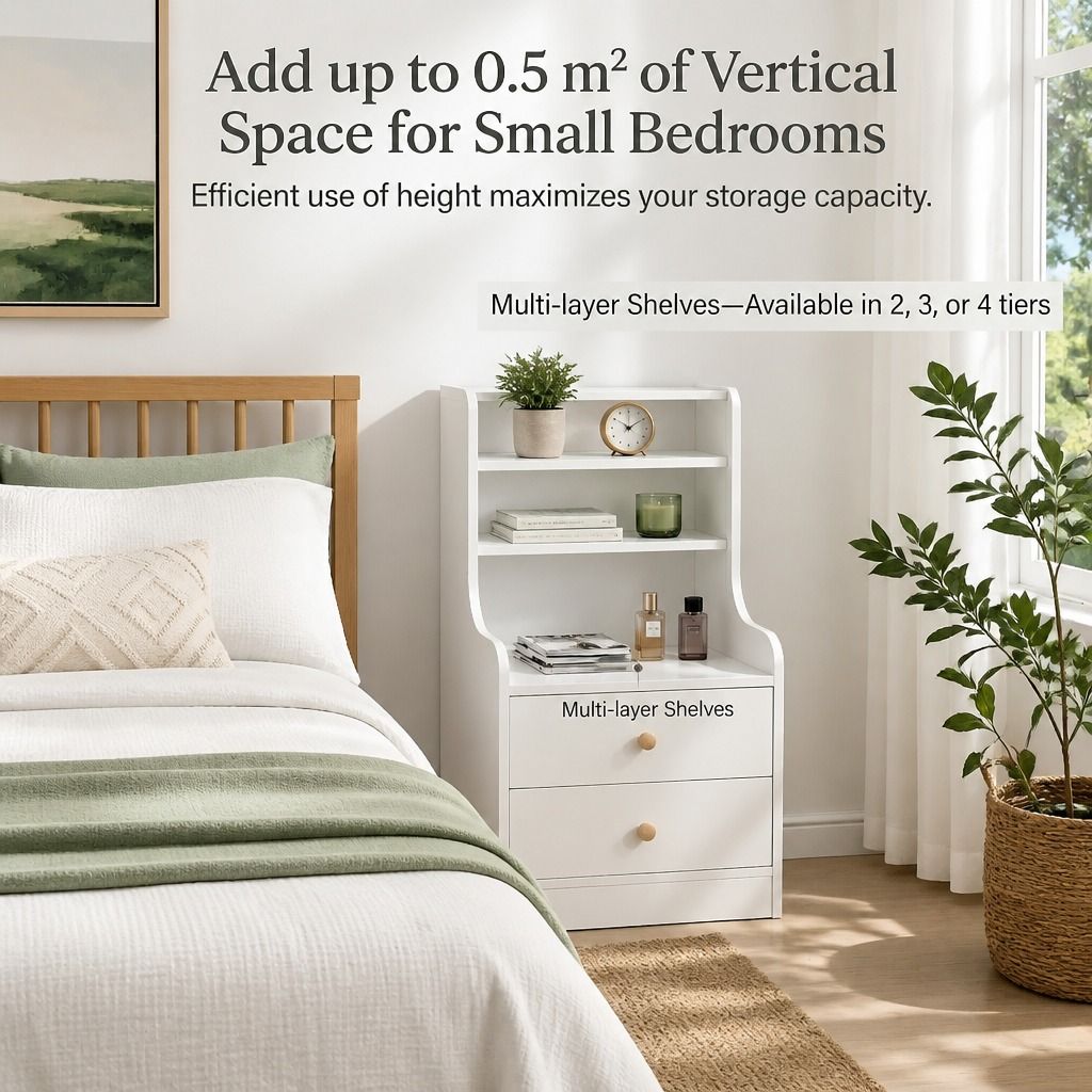 HYGGO Bedside Table Drawer Nightstand Minimalist White Storage Dual Shelves Cabinet