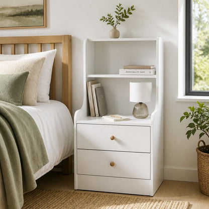 HYGGO Bedside Table Drawer Nightstand Minimalist White Storage Dual Shelves Cabinet