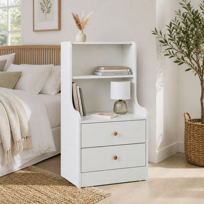 HYGGO Bedside Table Drawer Nightstand Minimalist White Storage Dual Shelves Cabinet