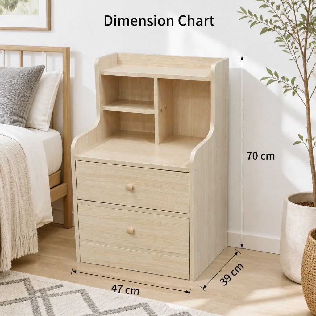 HYGGO Wooden Bedside Table Nightstand Drawer Storage Minimalist Multi-Functional