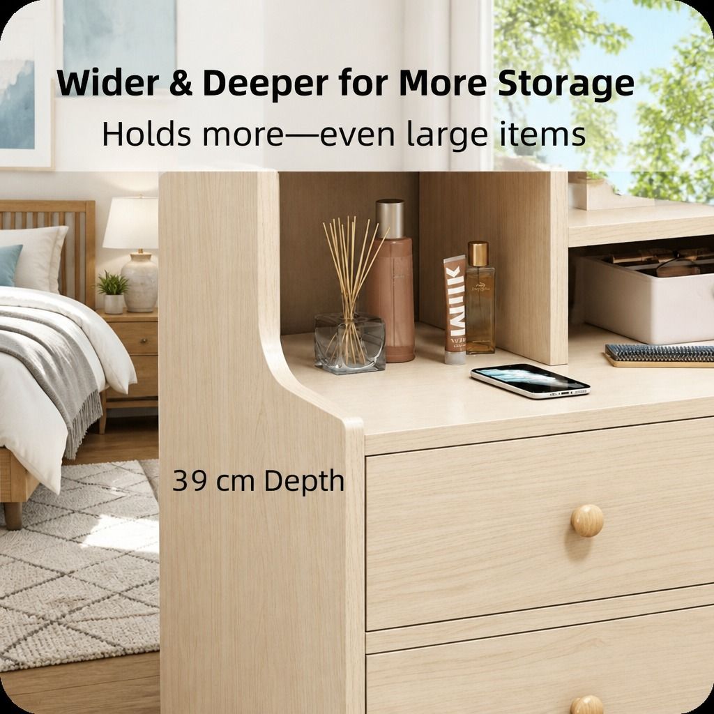 HYGGO Wooden Bedside Table Nightstand Drawer Storage Minimalist Multi-Functional