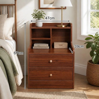 HYGGO Bedside Table Drawer Nightstand Multi-Compartment Storage Reddish-Brown 70cm