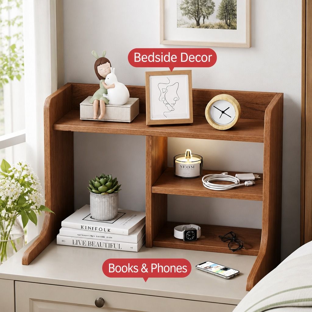 HYGGO Bedside Table Drawer Nightstand Multi-Compartment Storage Reddish-Brown 70cm