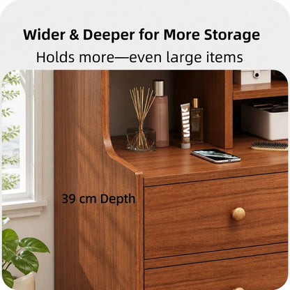 HYGGO Bedside Table Drawer Nightstand Multi-Compartment Storage Reddish-Brown 70cm
