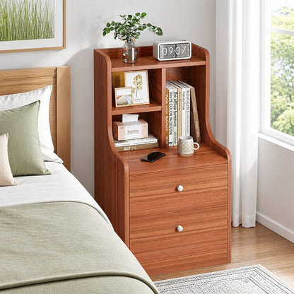 HYGGO Bedside Table Drawer Nightstand Multi-Compartment Storage Reddish-Brown 70cm