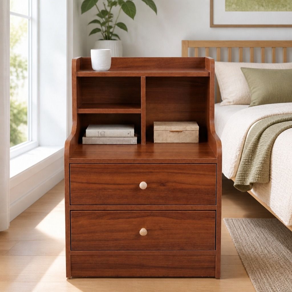 HYGGO Bedside Table Drawer Nightstand Multi-Compartment Storage Reddish-Brown 70cm