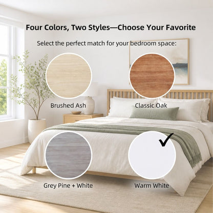 HYGGO Bedside Table Drawer Nightstand Light Gray Wood Grain White Fronts Curved Design