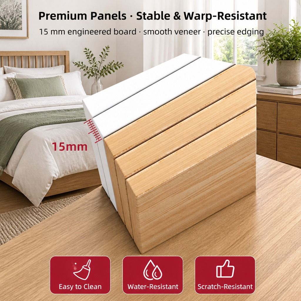 HYGGO Light Wood Bedside Table Drawer Nightstand Open Shelf Storage Tray Nordic 70cm