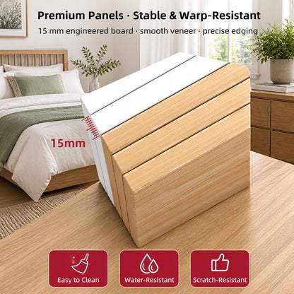 HYGGO Light Wood Bedside Table Drawer Nightstand Open Shelf Storage Tray Nordic 70cm