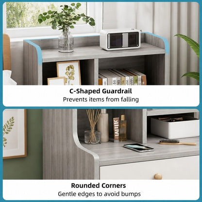 HYGGO Light Gray Bedside Table Nightstand Drawer Open Shelf Secure Storage 70cm