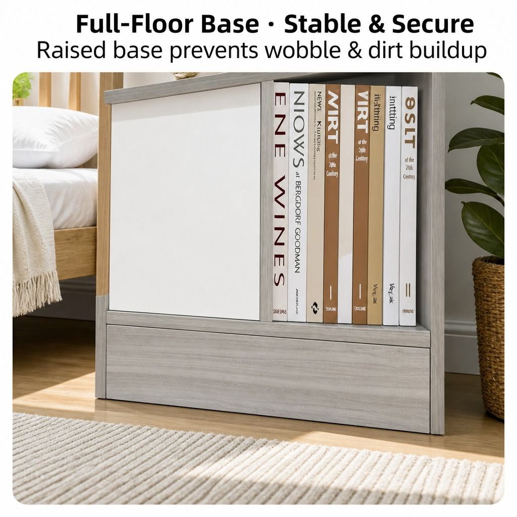 HYGGO Light Gray Bedside Table Nightstand Drawer Open Shelf Secure Storage 70cm