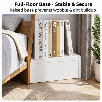 HYGGO White Nightstand Drawer Shelf Storage Tray Wooden Knob Bedside Table Minimalist