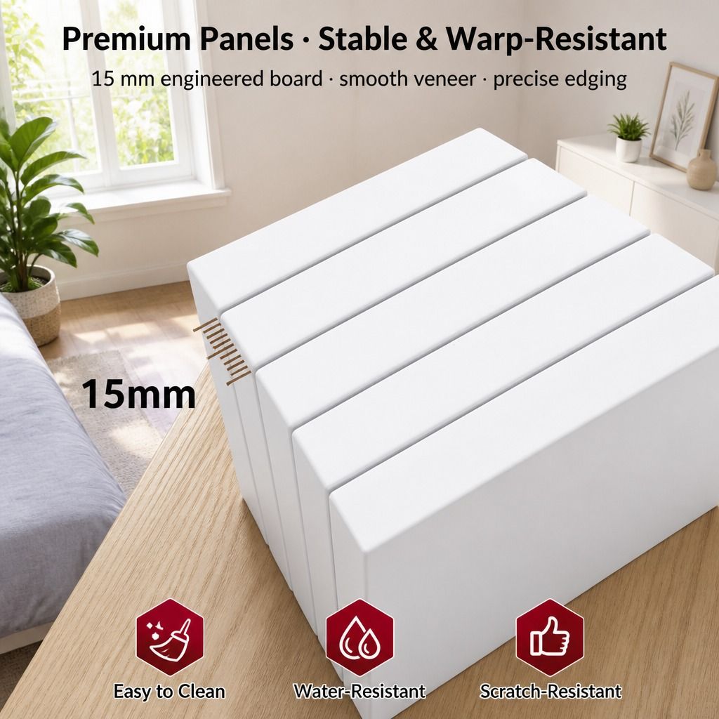HYGGO White Nightstand Drawer Shelf Storage Tray Wooden Knob Bedside Table Minimalist