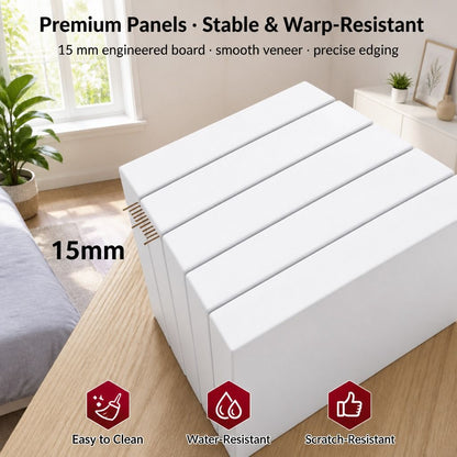 HYGGO White Nightstand Drawer Shelf Storage Tray Wooden Knob Bedside Table Minimalist