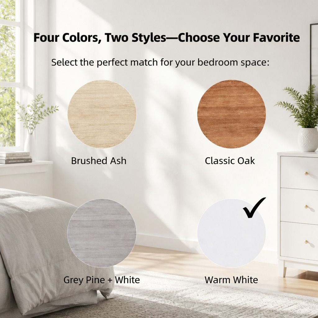 HYGGO White Nightstand Drawer Shelf Storage Tray Wooden Knob Bedside Table Minimalist