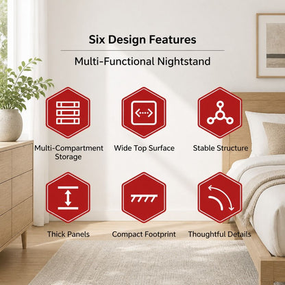 HYGGO Bedside Table Drawer Nightstand Wooden Legs Open Shelves Side Compartment White